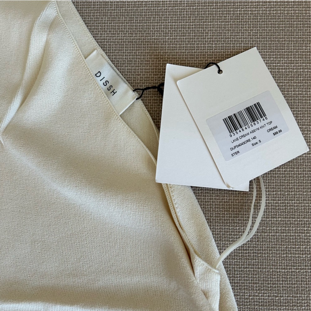 NWT DISSH Lane Cream Marle Asym Knit Top One Shoulder Causal Stretchy Beige - Picture 7 of 9